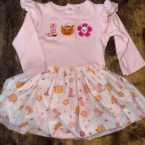 Chick Pea Pink Long Sleeve Dress with Halloween Appliques
